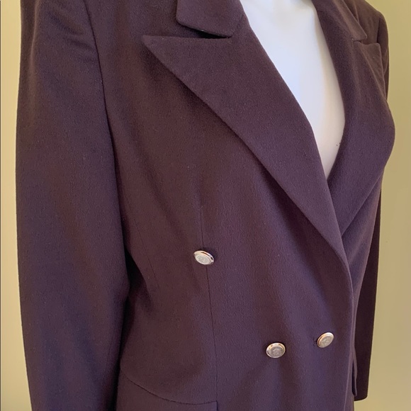 Dark chocolate brown wool blazer double breasted double collar gold buttons US 8 - Picture 9 of 16